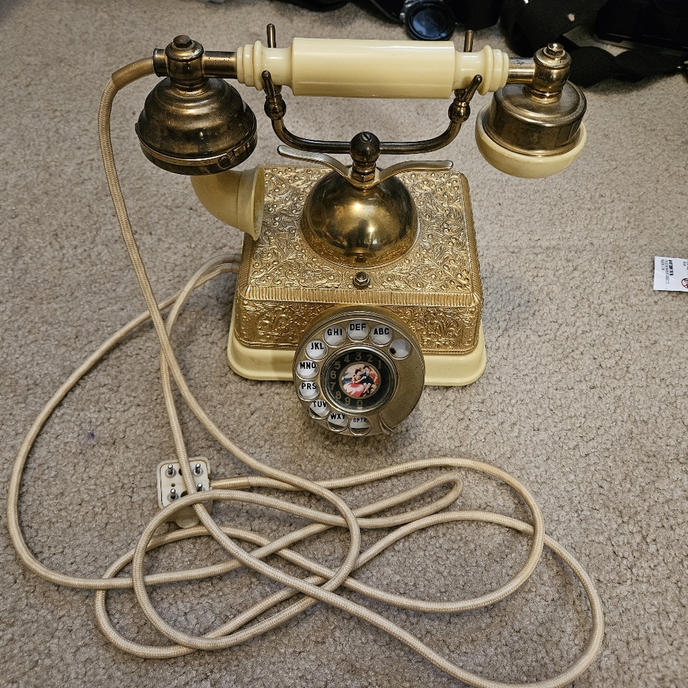 Vintage Ornate Victorian French Style Brass ROTARY DIAL TELEPHONE Untested Used.